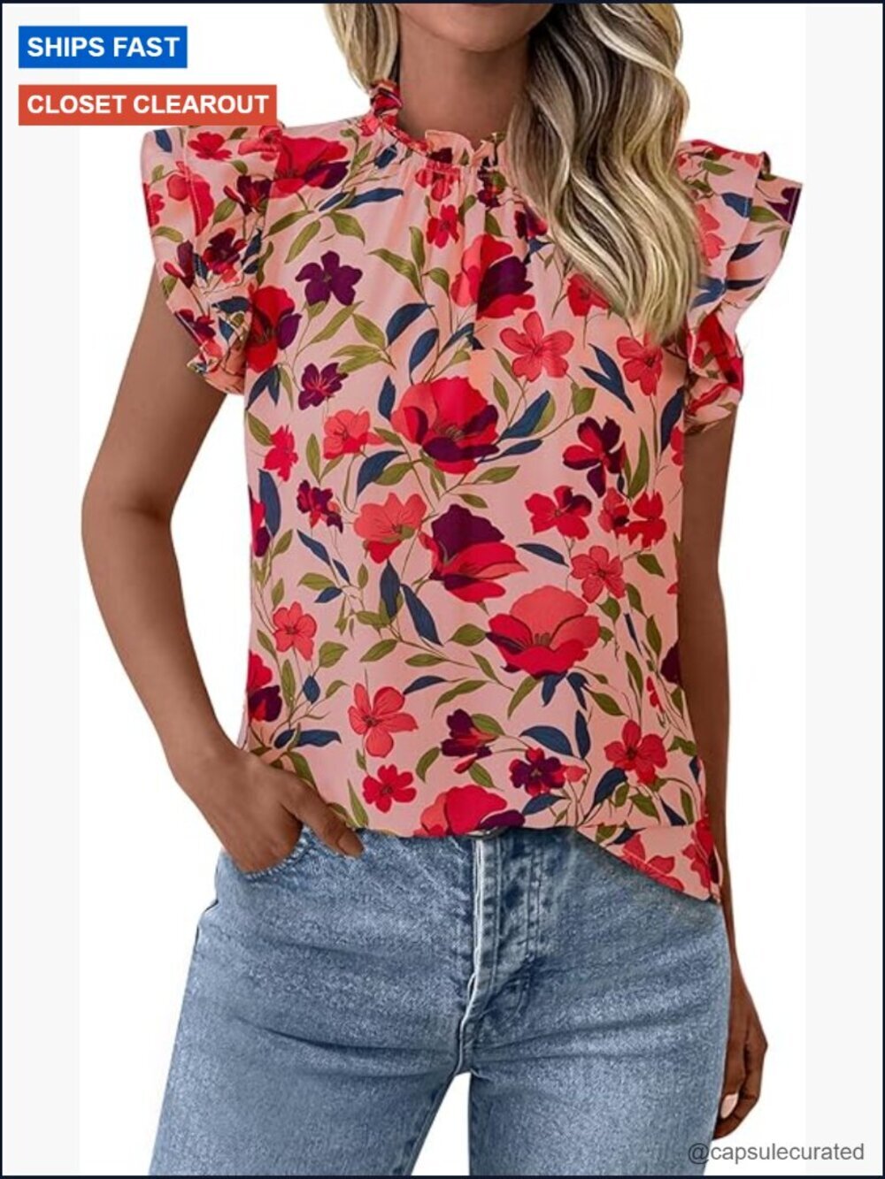 Women's Ruffle Short Sleeve Boho Blouse Chiffon Floral